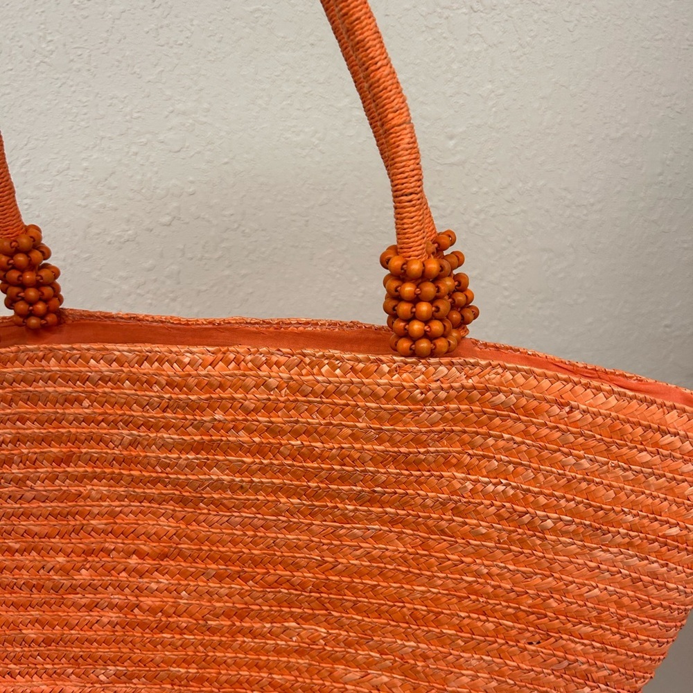 Cappelli orange woven oval beaded over the shoulder tote like bag - Picture 2 of 4